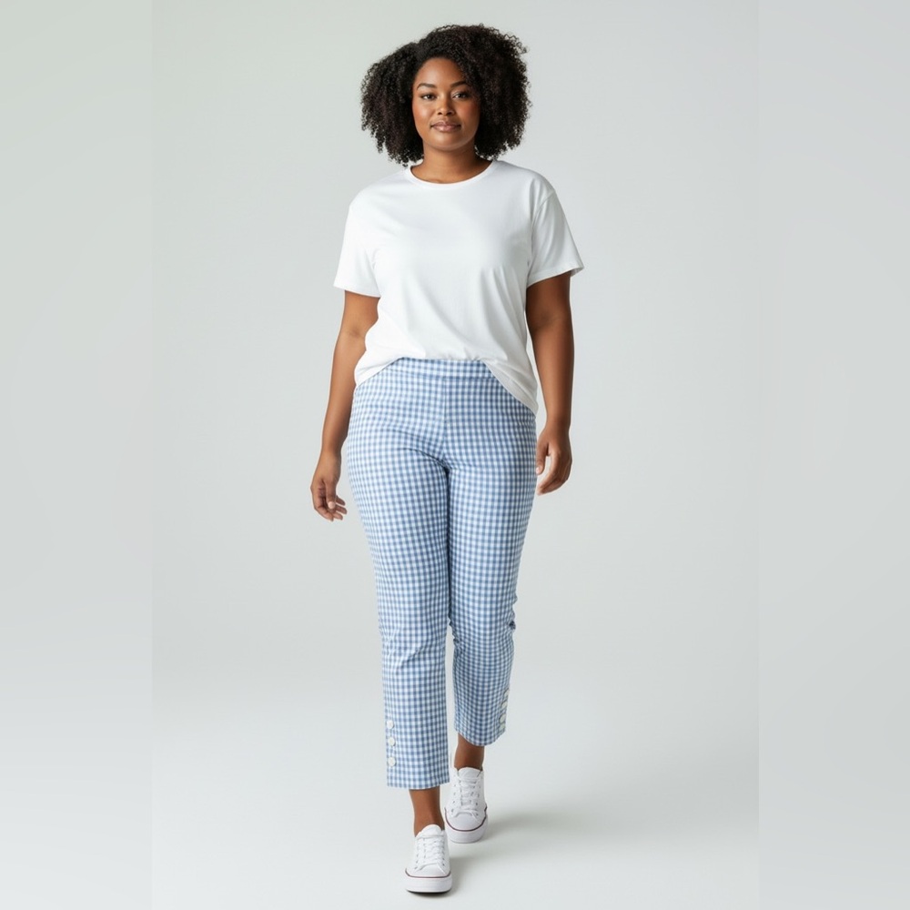 Talbots Plus Blue Gingham Cropped Pants NWOT